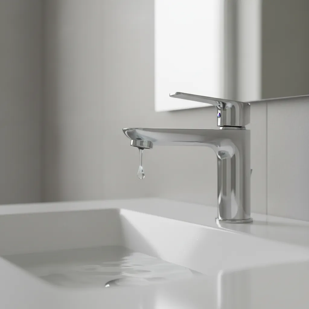 Silver faucet dripping water indicating internal seal leak