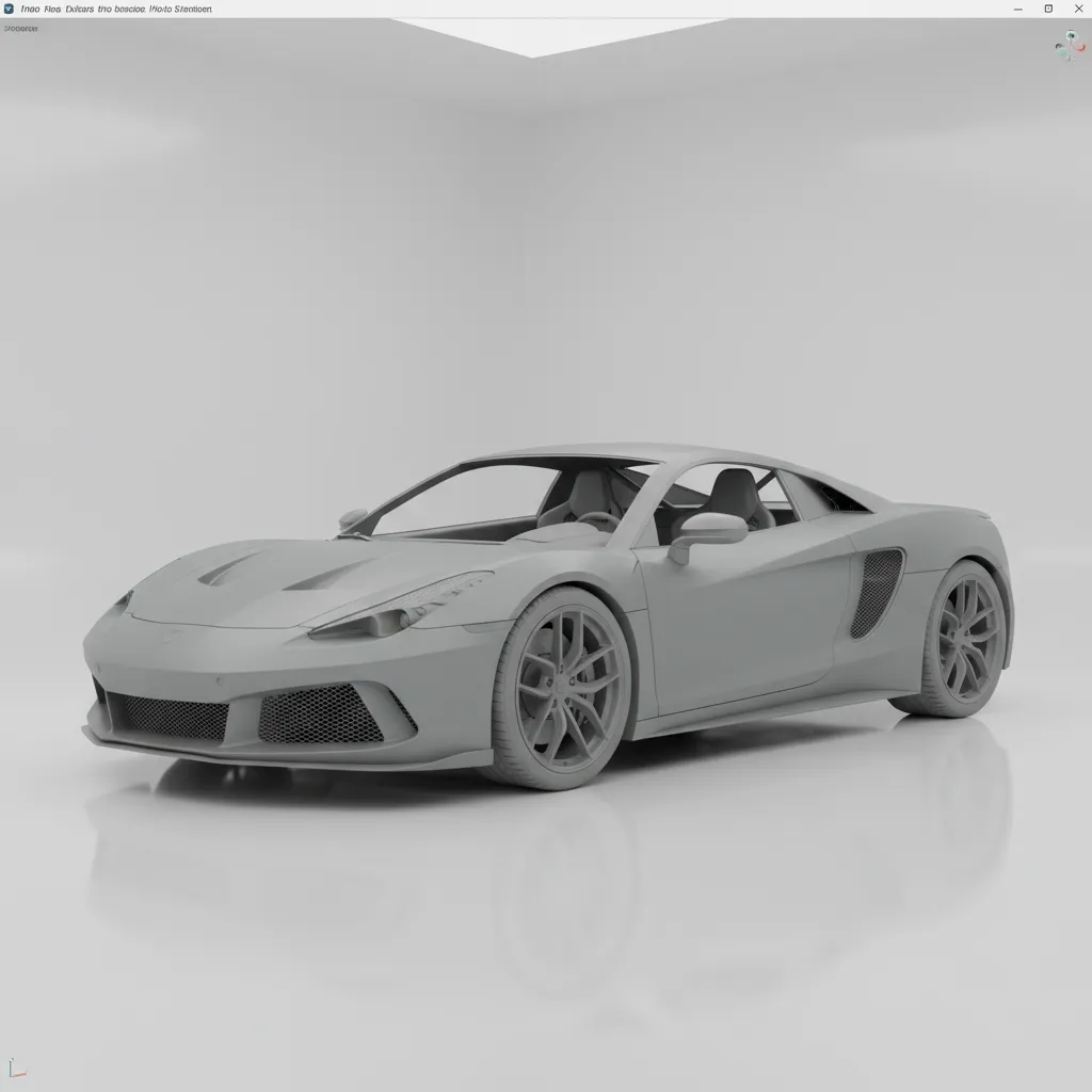 3D viewport showing a vehicle FBX model imported incorrectly with missing materials