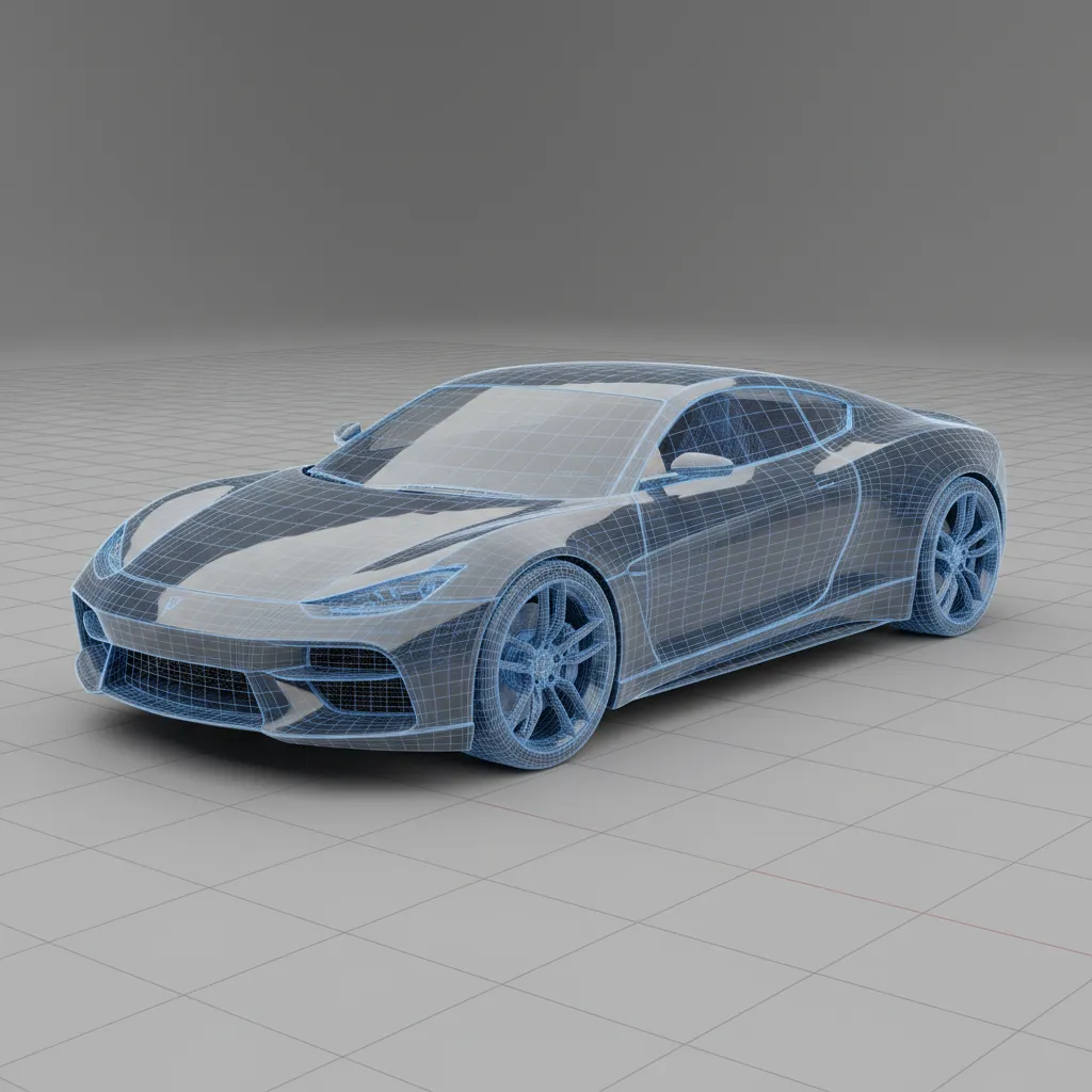 3D car model with wireframe overlay showing corrected mesh normals