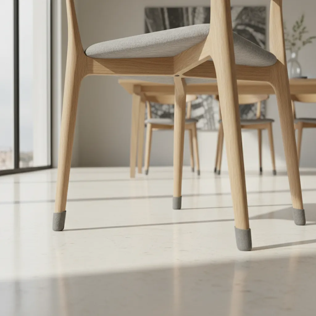 chair legs with felt pads protecting linoleum flooring