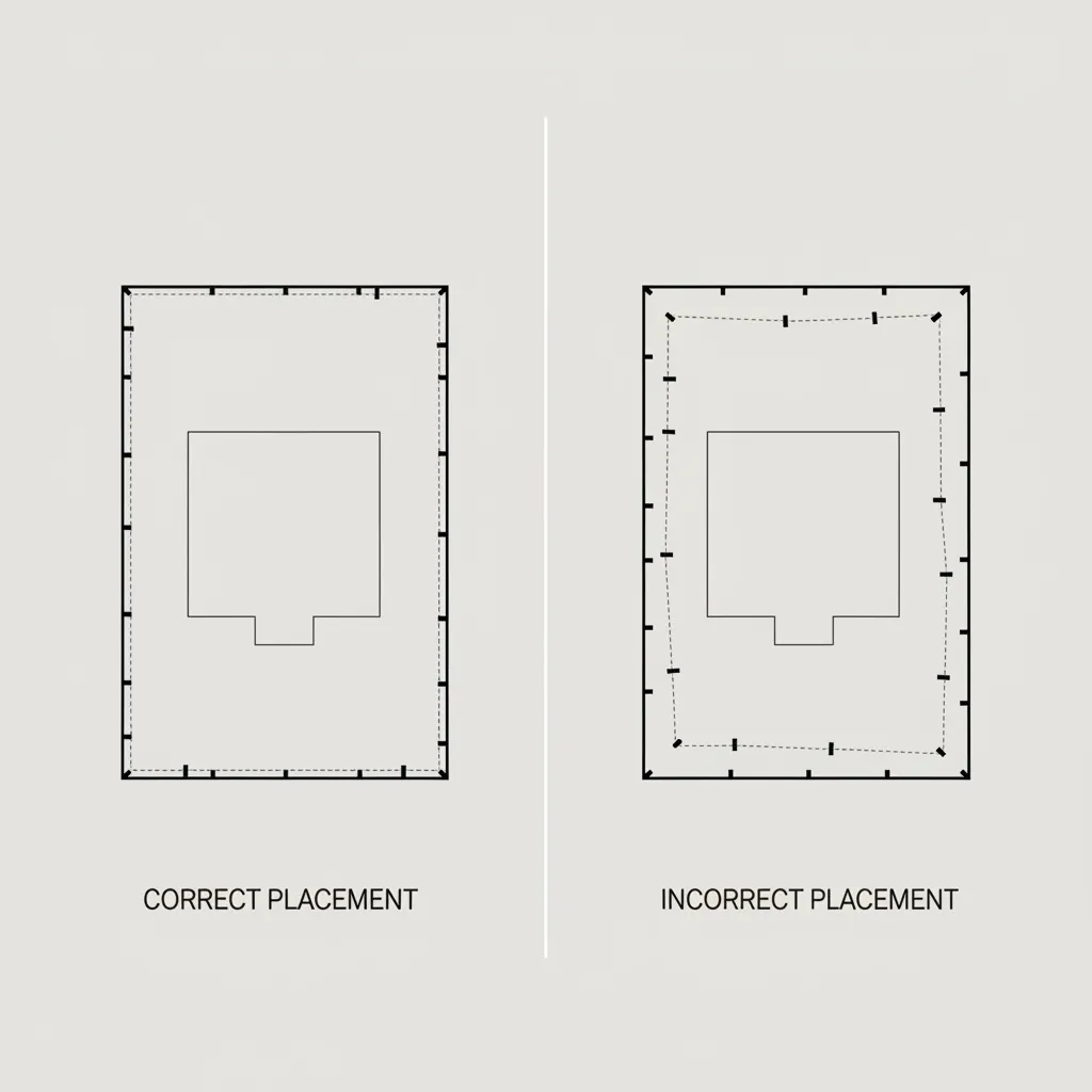 Diagram comparing correct and incorrect fence placement along property lines