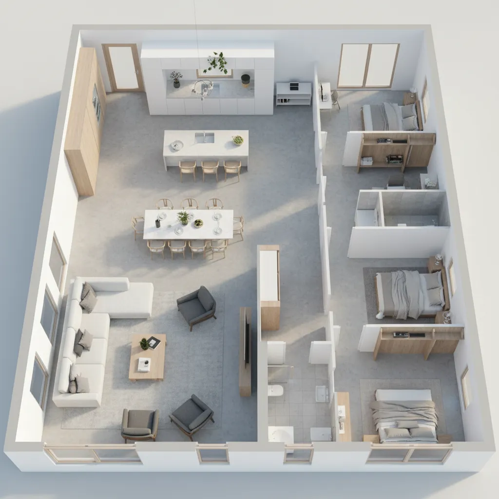 Balanced feng shui home layout with clear room zoning