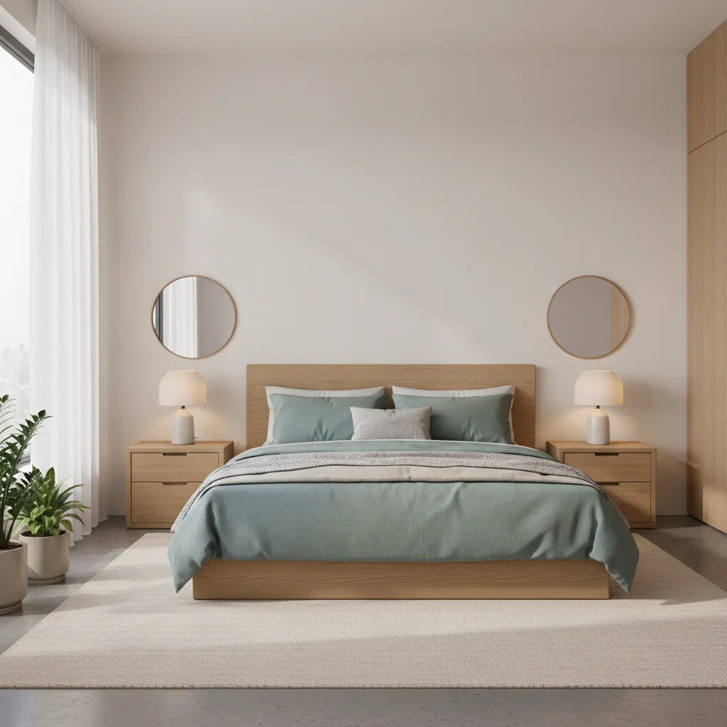 Dormitorio con cama en posición de control según feng shui