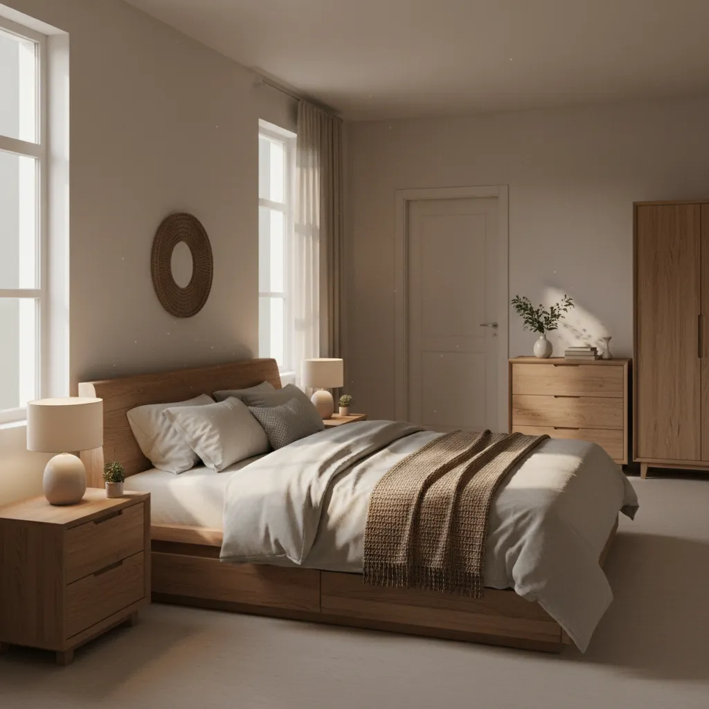 Bedroom arranged using feng shui command position with bed facing door diagonally