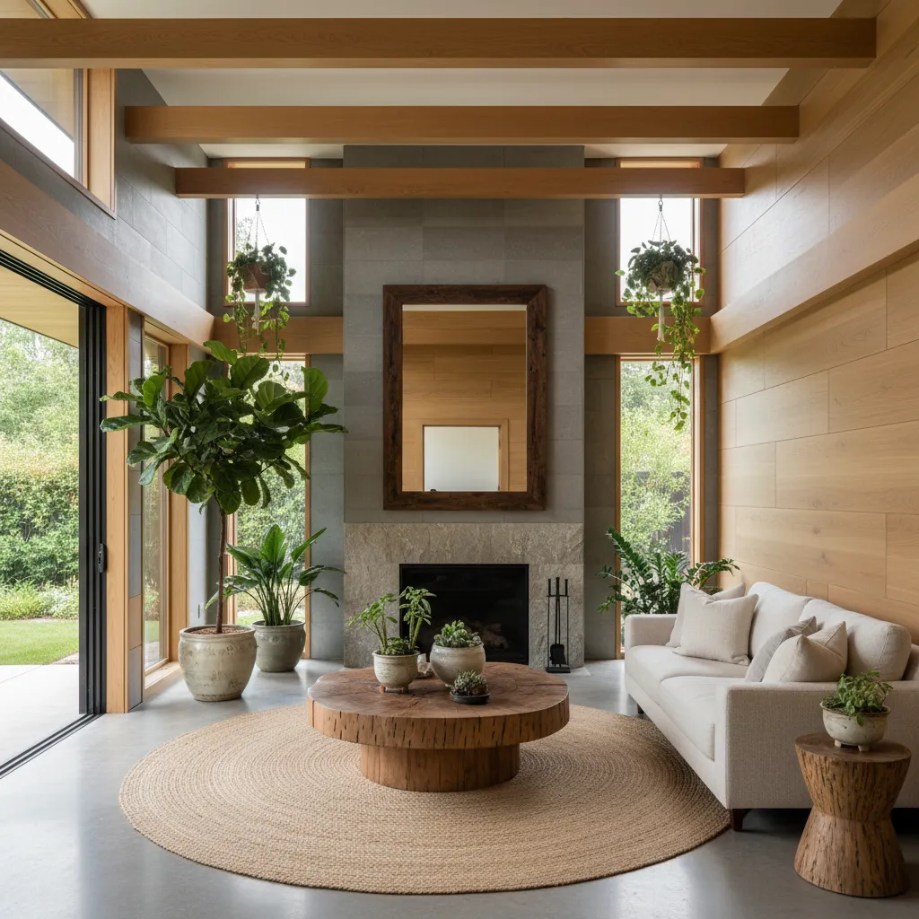 Interior de casa equilibrado con materiales naturales y buena iluminación