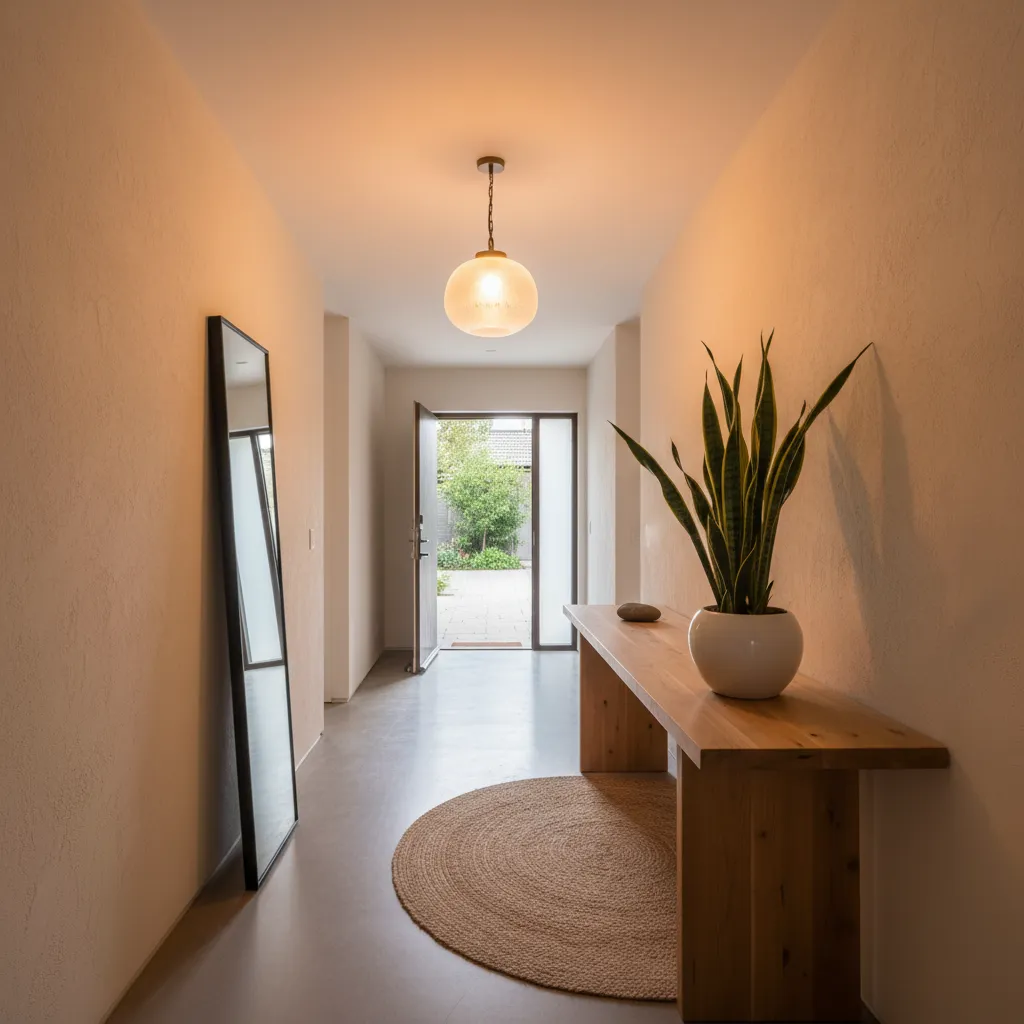 Recibidor luminoso y despejado siguiendo principios feng shui