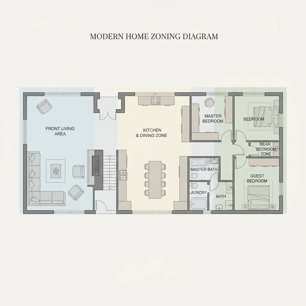 Feng shui zoning diagram showing public and private areas