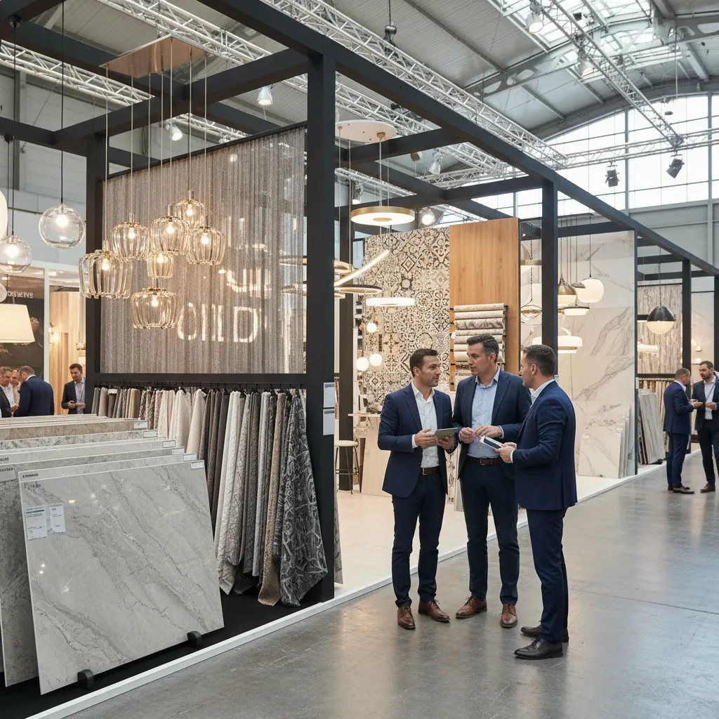 Stands de materiales y decoración en una feria de interiorismo