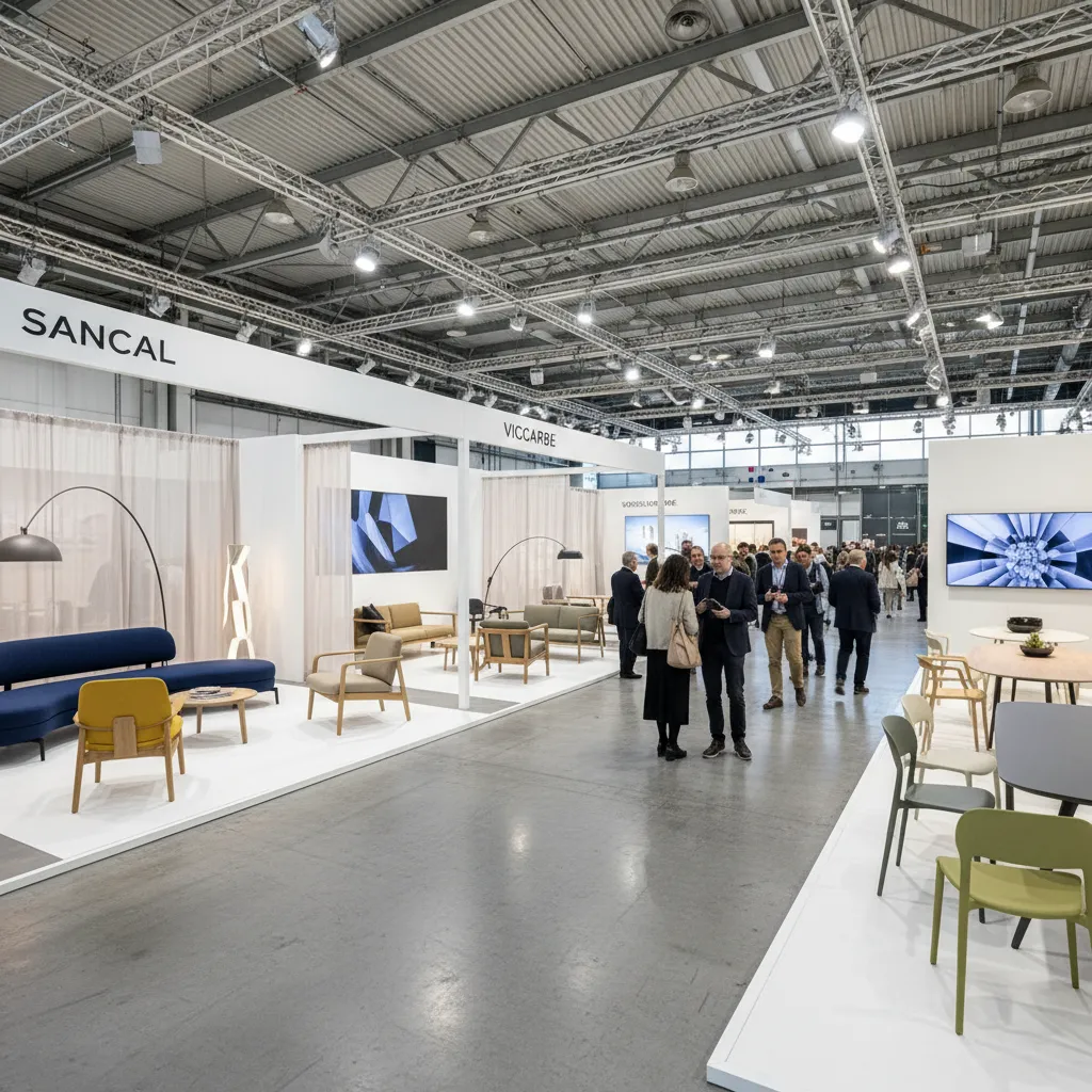 Feria de mobiliario con stands de diseño contemporáneo