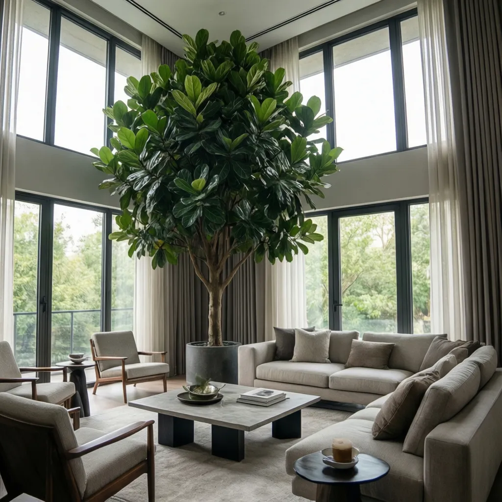 Ficus lyrata alto decorando una esquina del salón