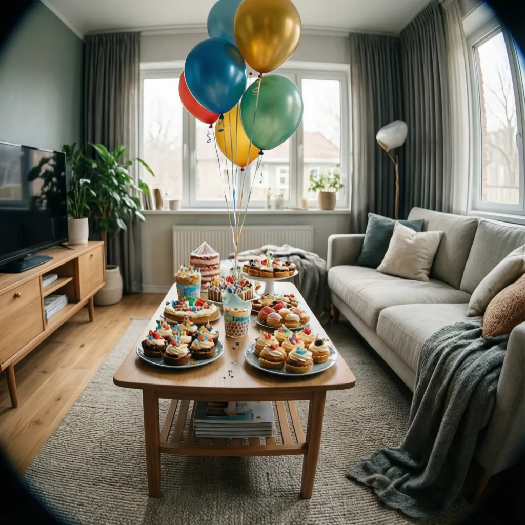 Fiesta infantil sencilla y elegante organizada en una sala de estar