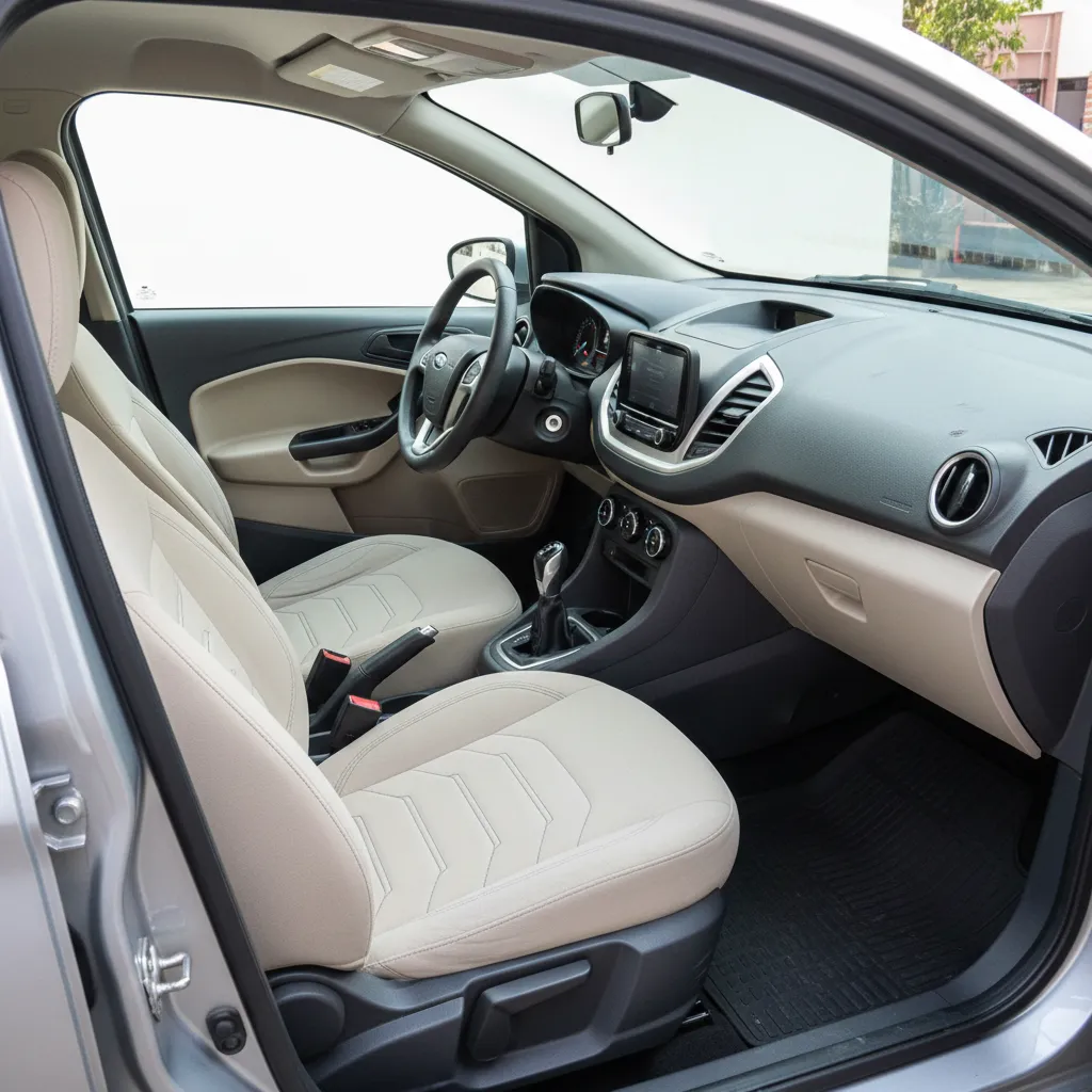 Upgraded compact sedan interior with stylish seat covers installed