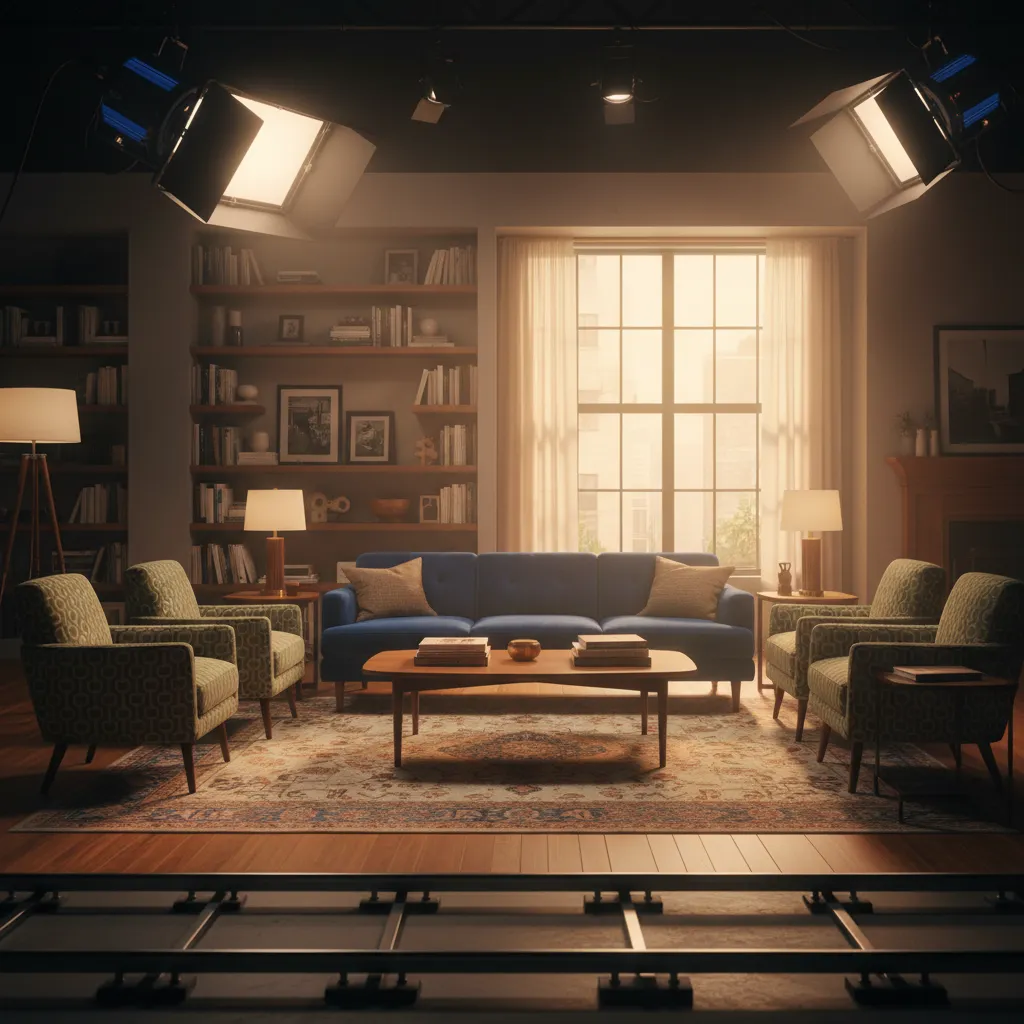 film production set designed like a realistic living room interior