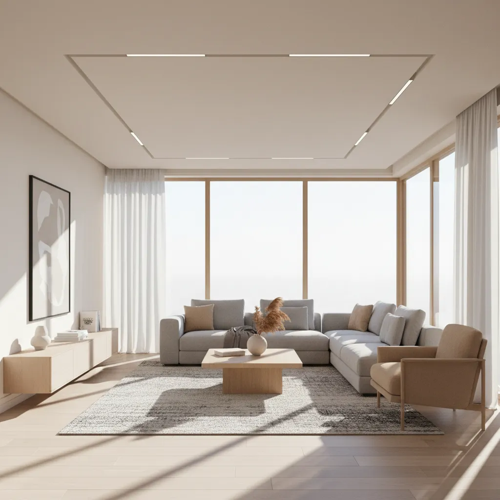 Render final de salón moderno creado en Blender