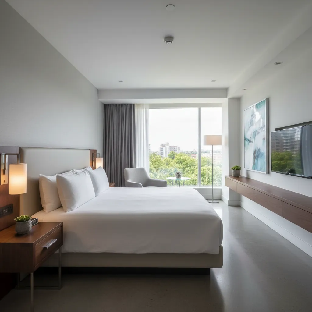 Perfectly reset hotel room after professional housekeeping cleaning