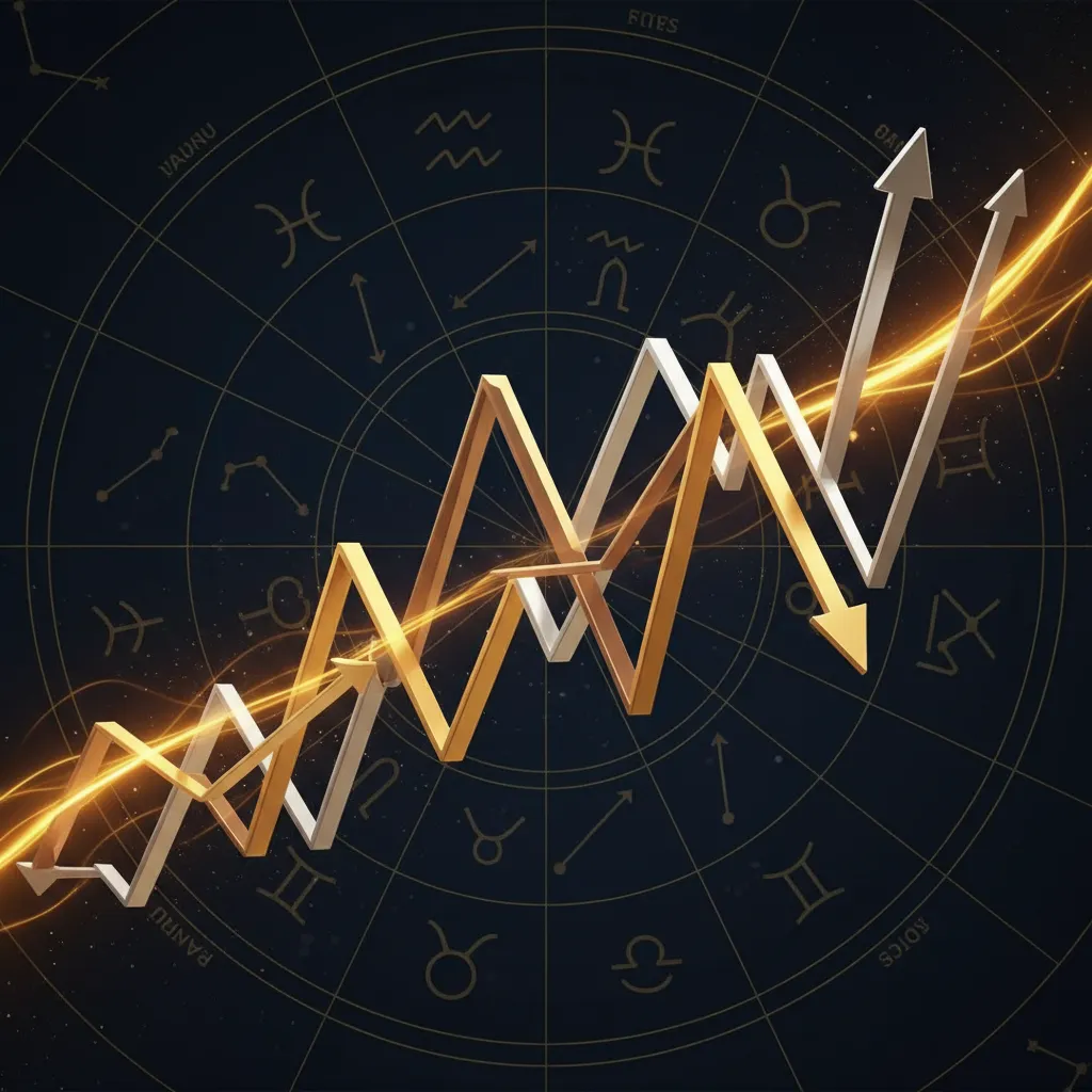 Conceptual illustration of financial ups and downs linked to astrology influence