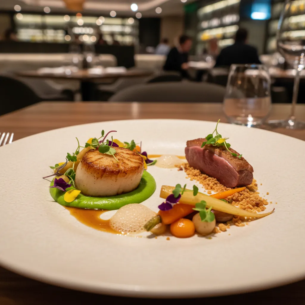 Beautifully plated gourmet dish in upscale restaurant