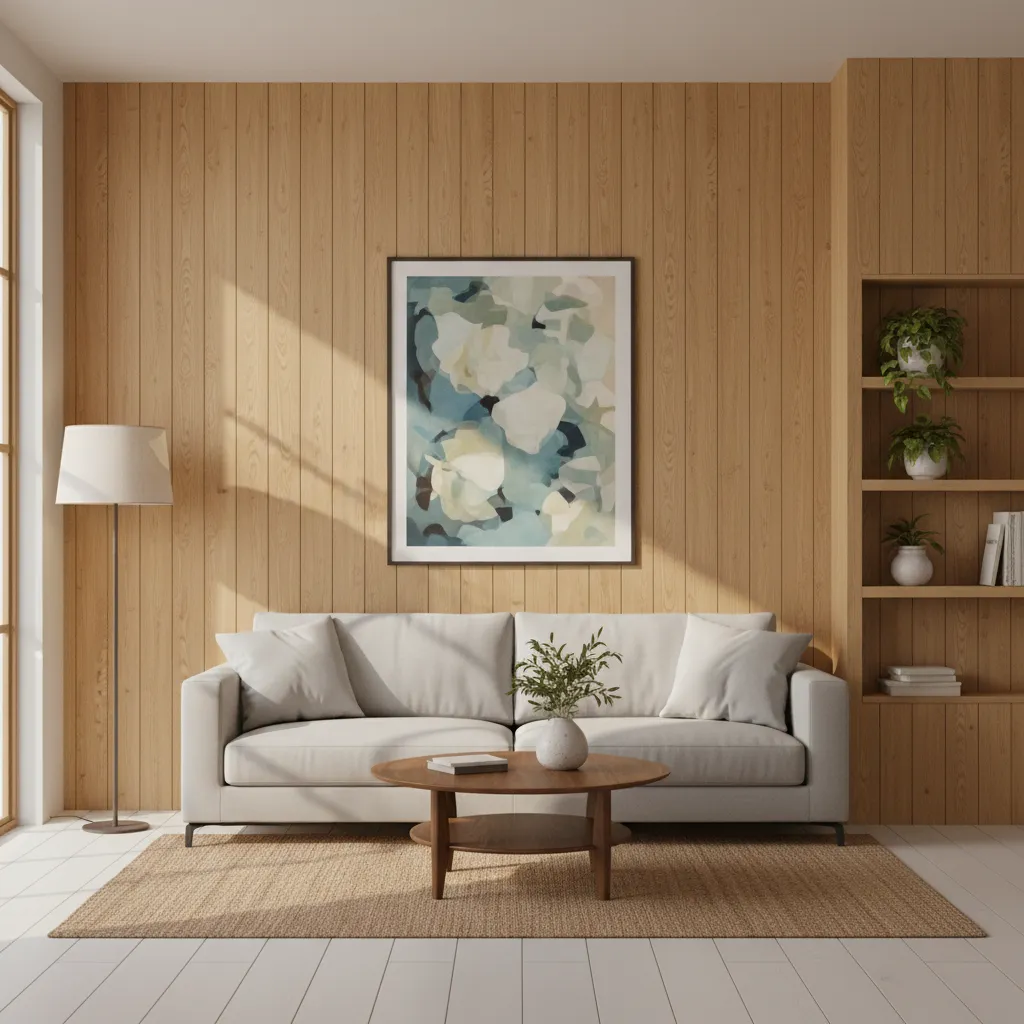 Modern interior wall with installed finish board panels