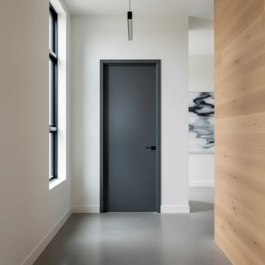 Completed DIY interior door makeover with smooth paint finish and modern hardware