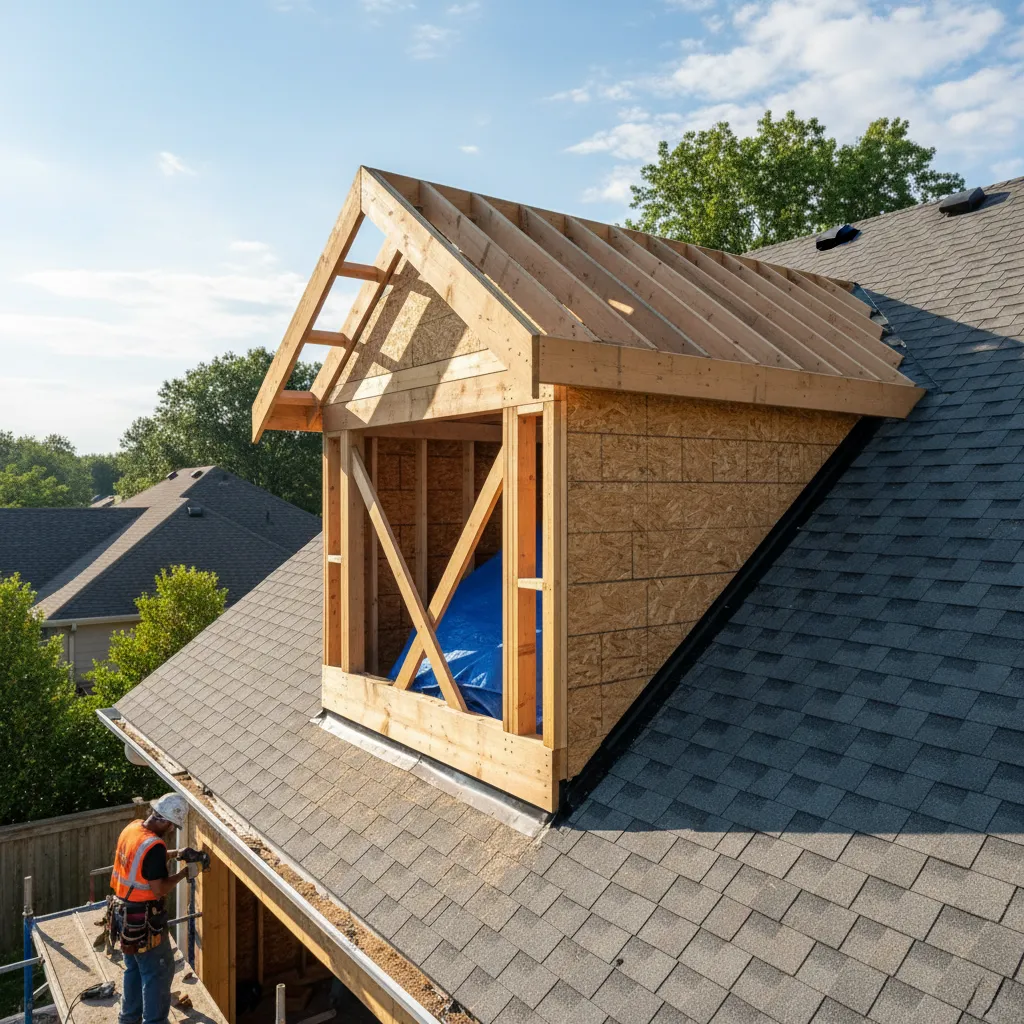 completed dormer structure framed into existing roof