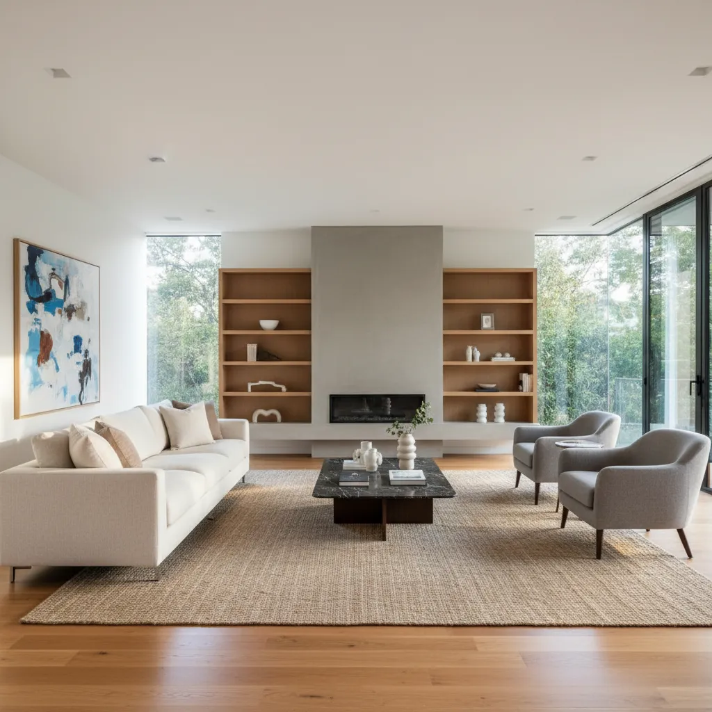 Finished hardwood flooring in modern open living space