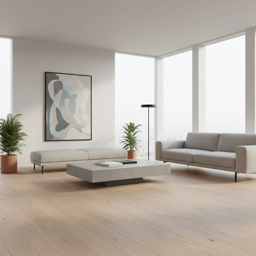 Bright evenly lightened wood floor with natural grain after finishing