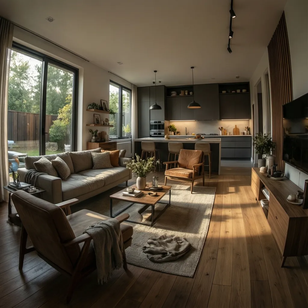 Completed modern home renovation interior with open layout