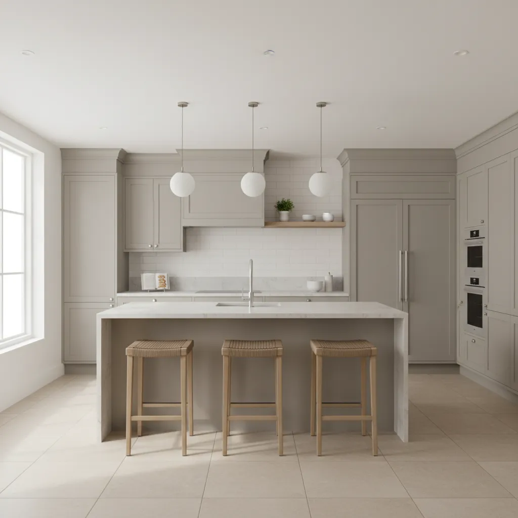 Freshly painted modern kitchen cabinets with smooth professional finish