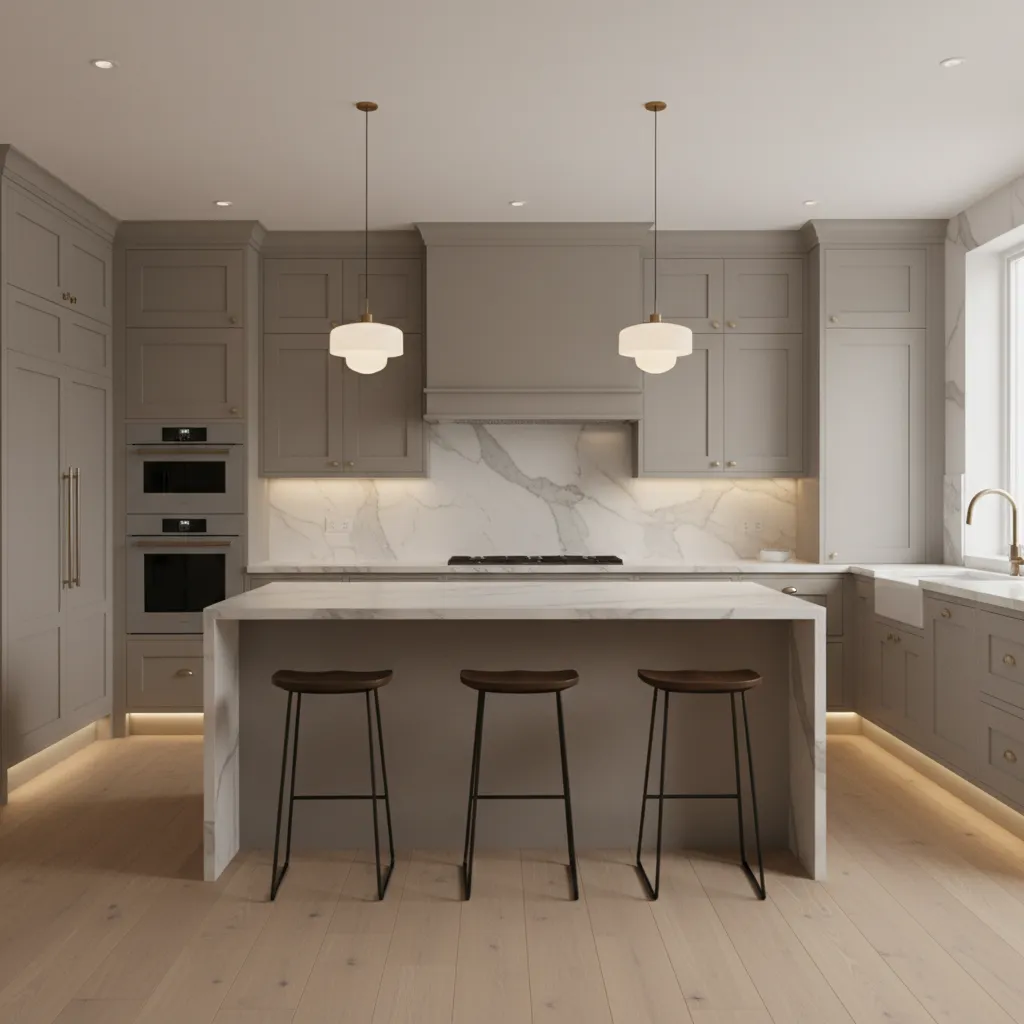 finished kitchen with refaced cabinets and modern design