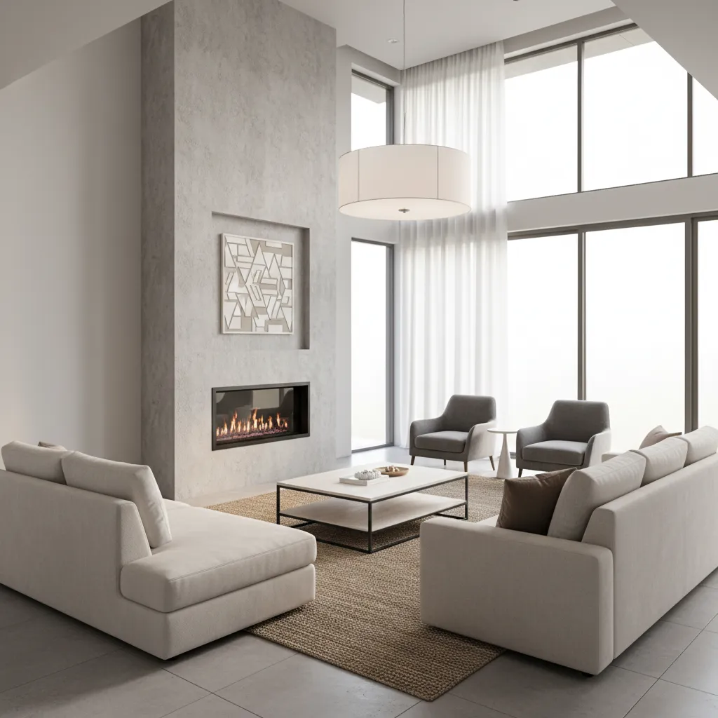 interior fireplace connected to modern chimney design rendering