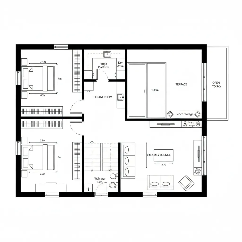 First-Floor Pooja with Terrace Interface