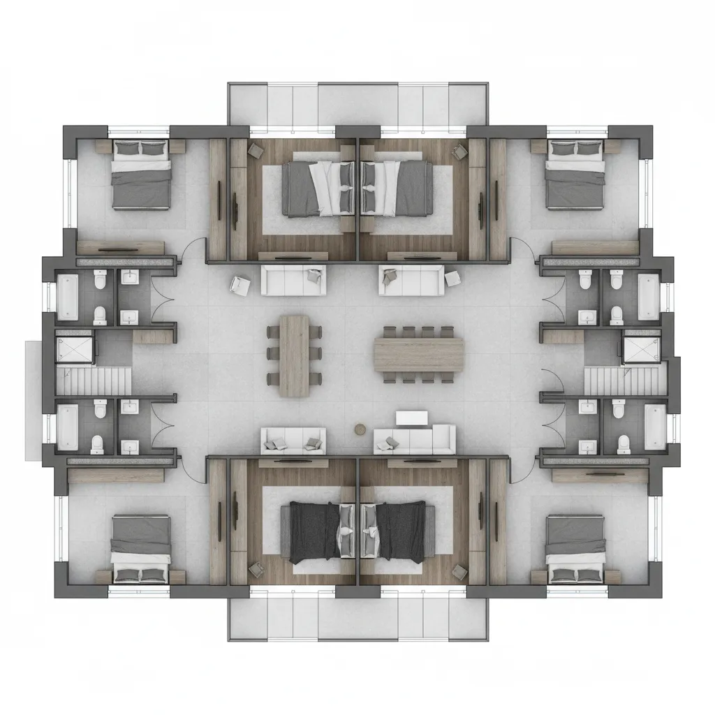 five bedroom floor plan with ensuite bathrooms and dressing rooms
