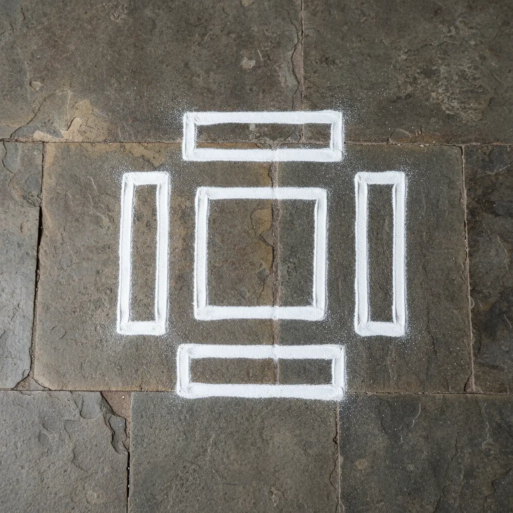 Simple layout showing five section chowk design geometry for pooja floor