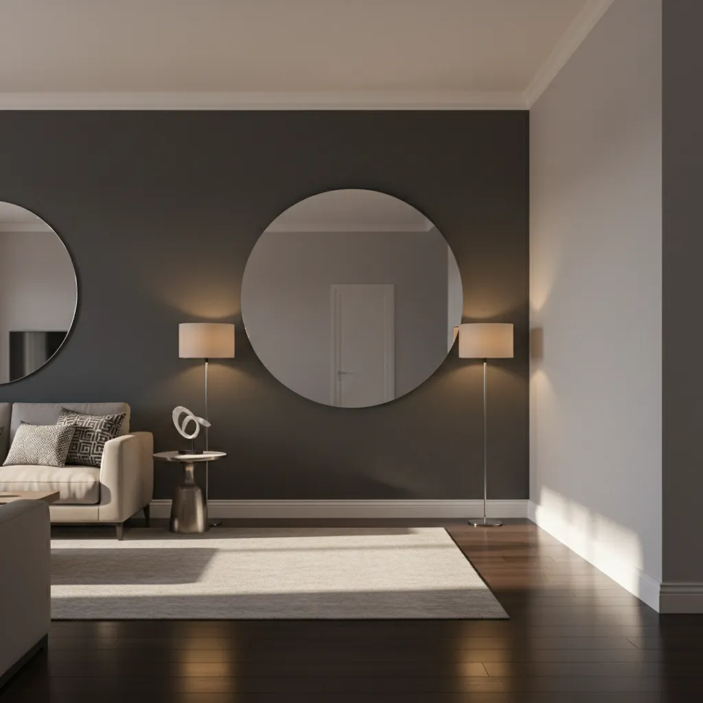 Hall interior with mirror and lighting used to brighten dark walls