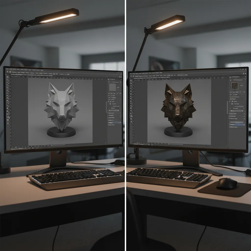 Applying missing texture maps to a gray 3D model in Photoshop