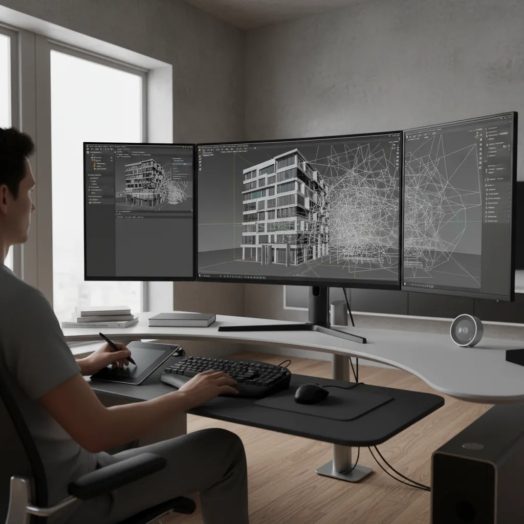 3D artist correcting distorted geometry in modeling software