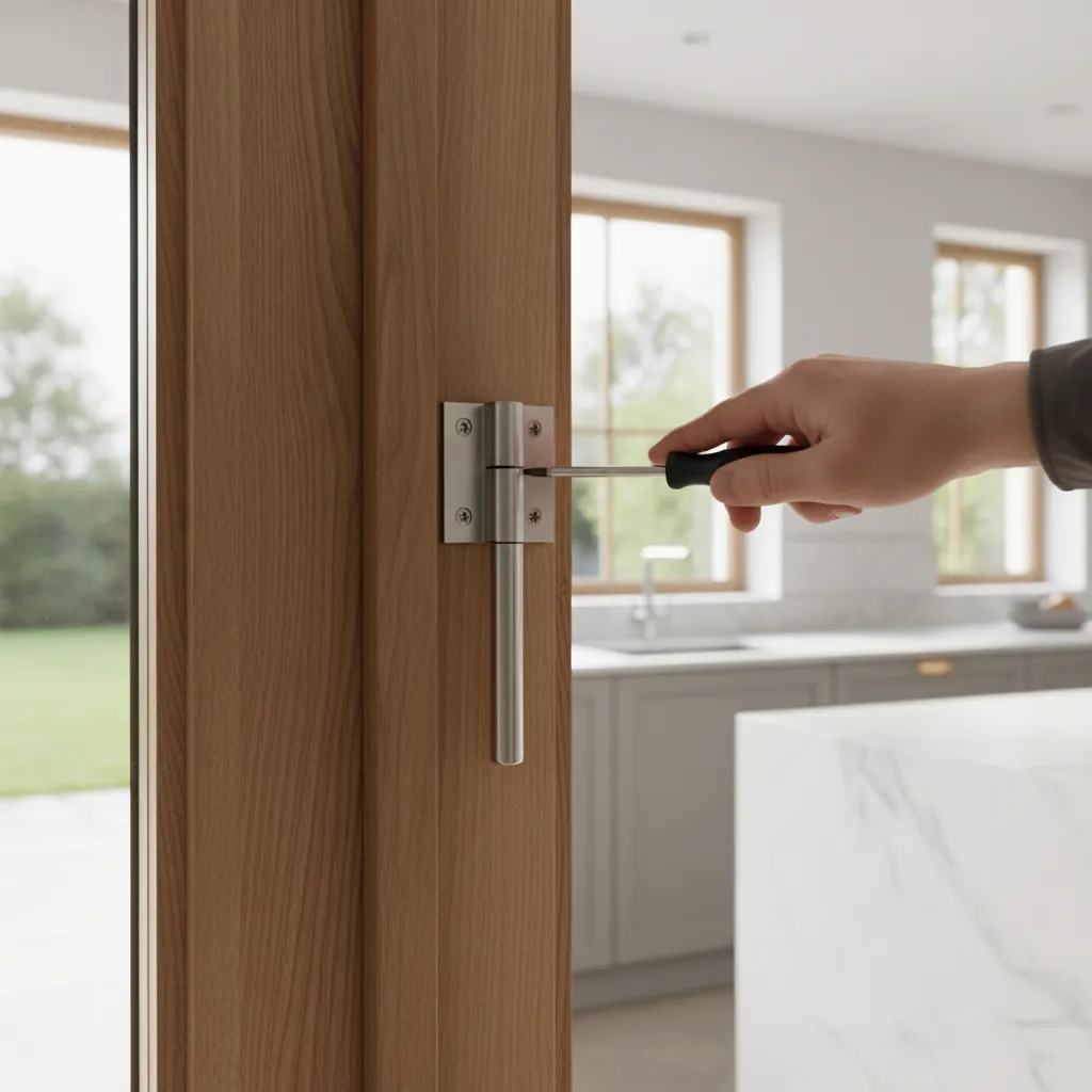 Adjusting hinges on an exterior kitchen door to fix alignment
