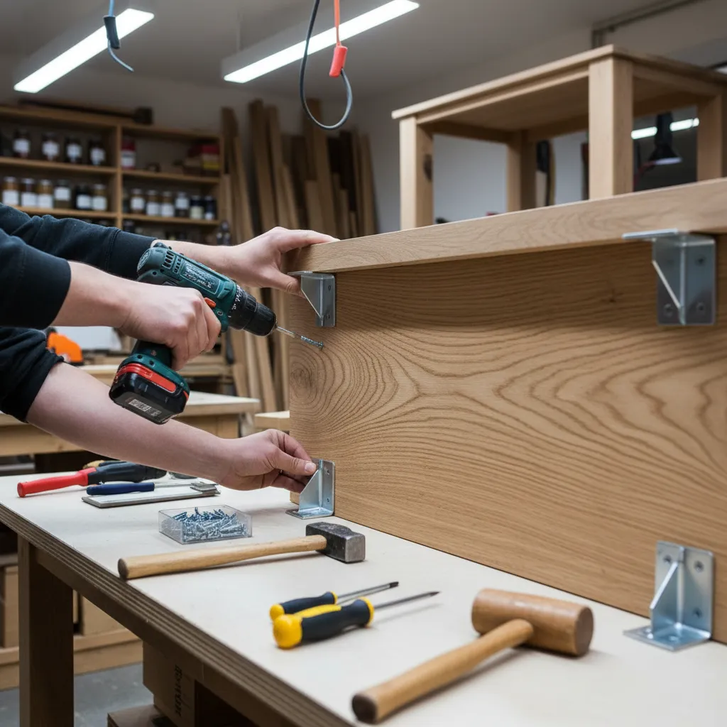 installing metal corner brackets on a wobbly DIY floor table
