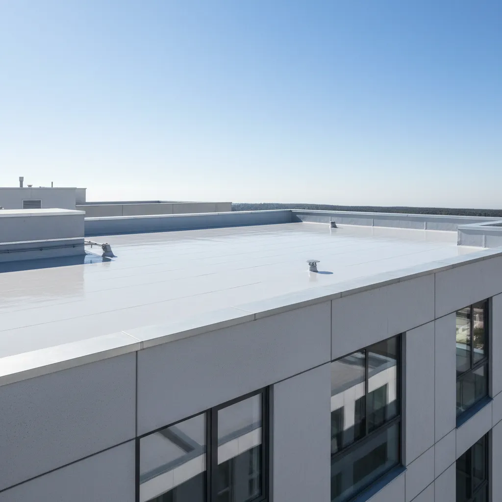 Flat concrete roof with protective coating under sunlight