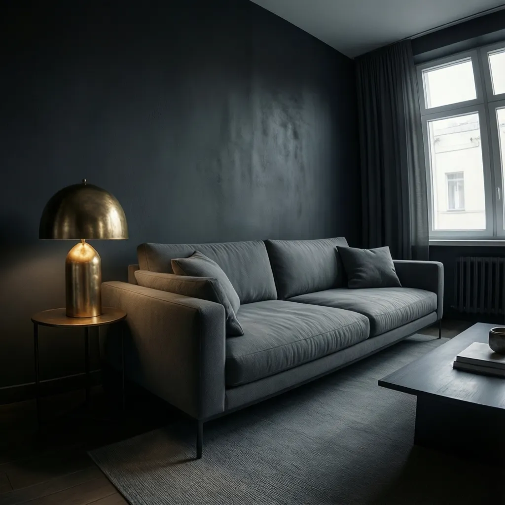 grey living room with bronze decor appearing dull due to poor contrast