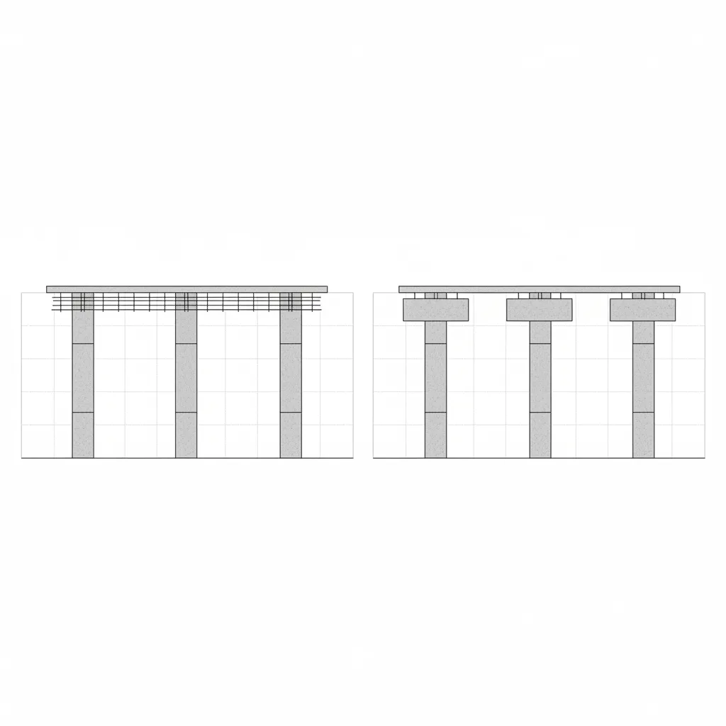 Side by side structural visualization of flat plate slab and flat slab with drop panels