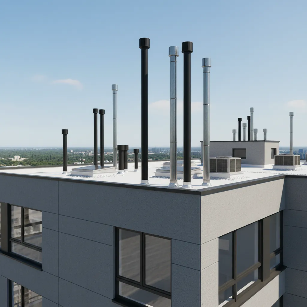 plumbing vent pipes on a modern flat roof showing taller clearance