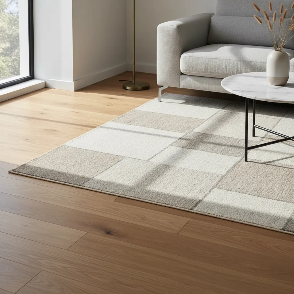 area rug corner lying perfectly flat on hardwood floor after using gripper