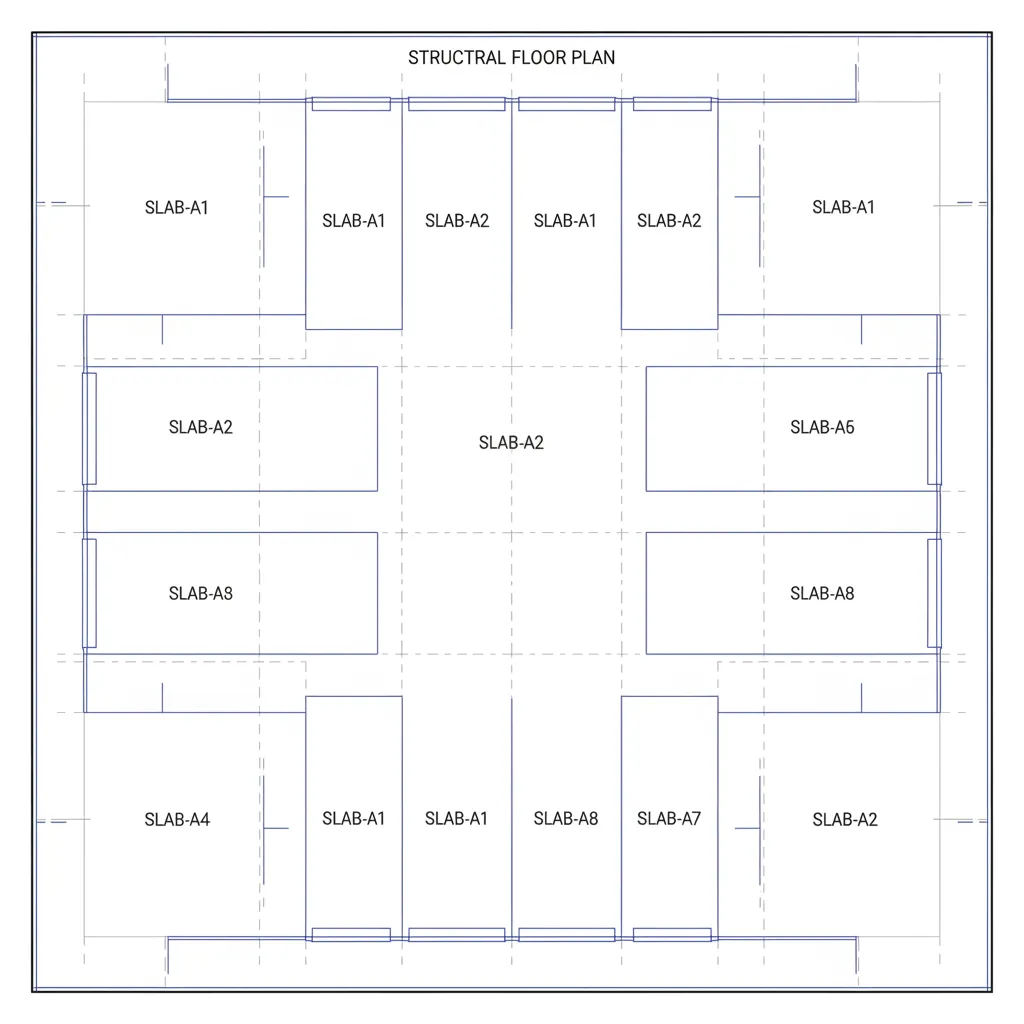 structural floor plan showing column grid and slab panels