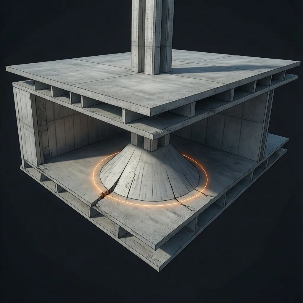 3D diagram showing punching shear stress around a flat slab column