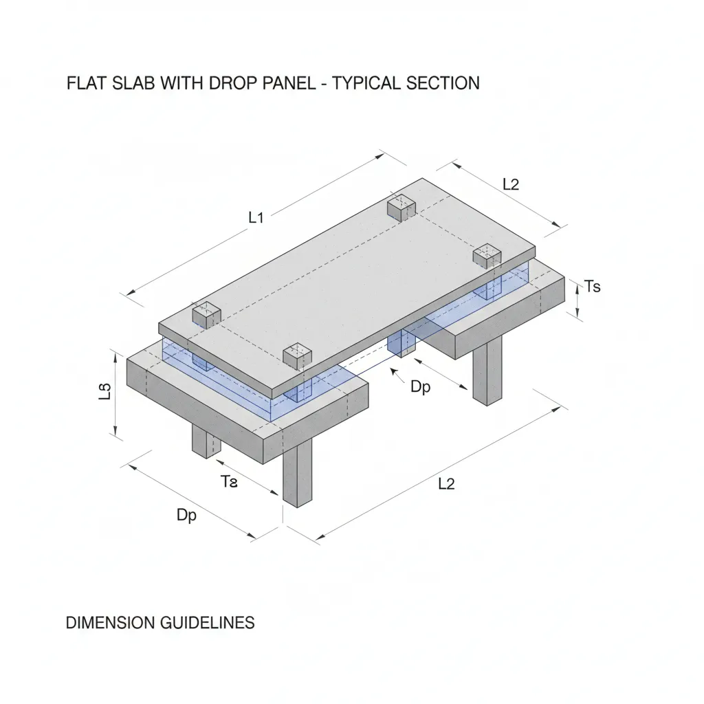 engineering diagram showing drop panel dimensions relative to slab span