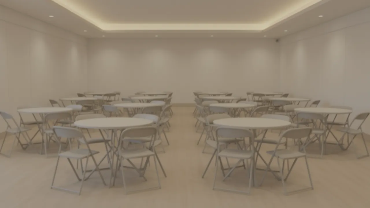 Flexible banquet furniture setup with stackable chairs and foldable tables