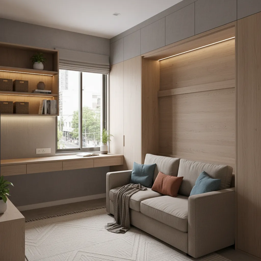 flexible bedroom that works as home office and guest room in apartment