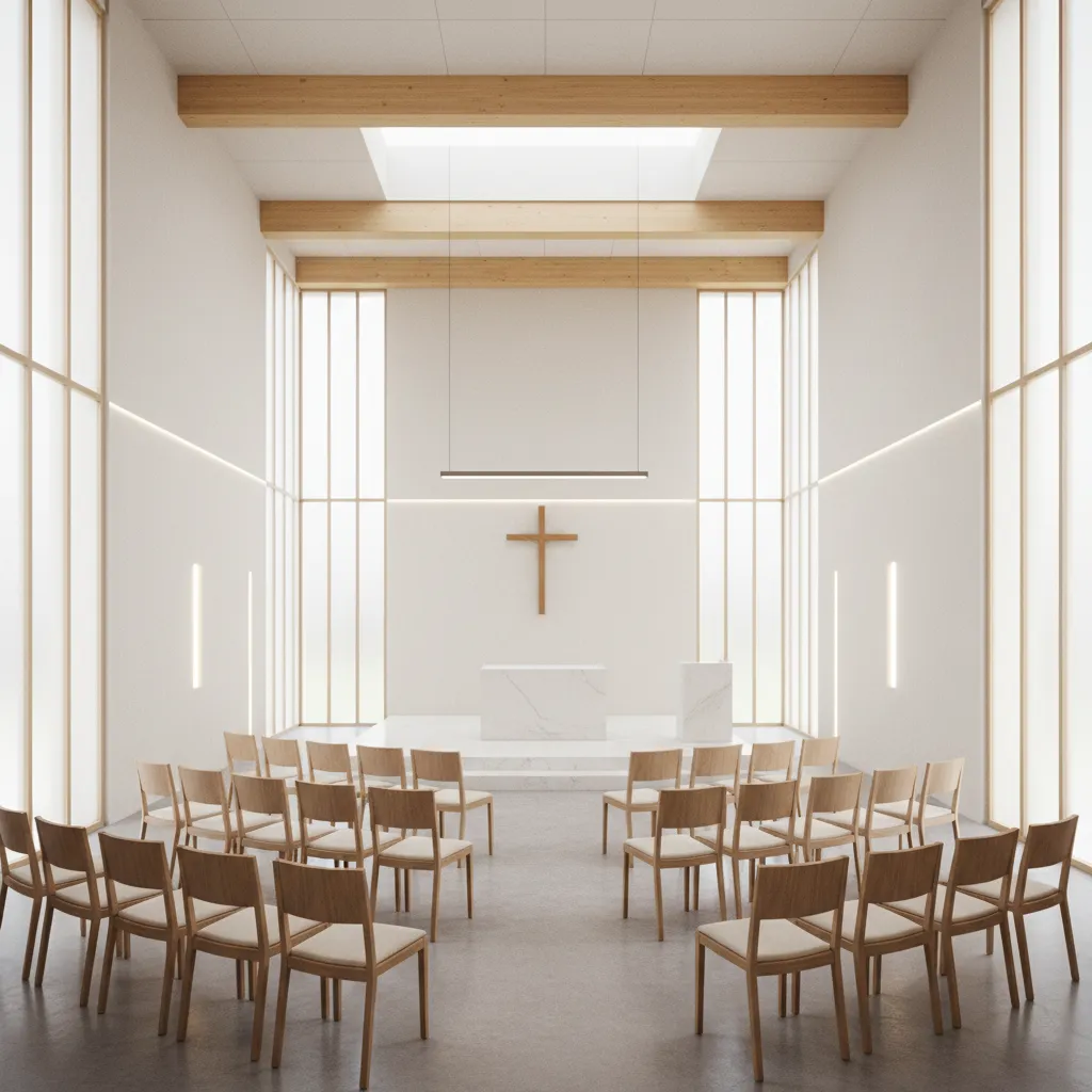 small chapel with flexible movable seating layout