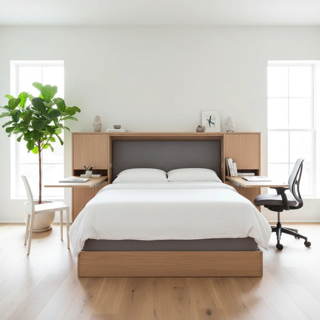 Habitación flexible que funciona como dormitorio y oficina en casa